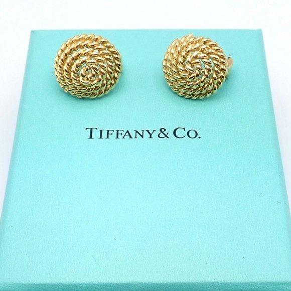Rare! Authentic Vintage Tiffany & Co 18k Yellow Gold Large Coiled Rope Earrings - Picture 3 of 9